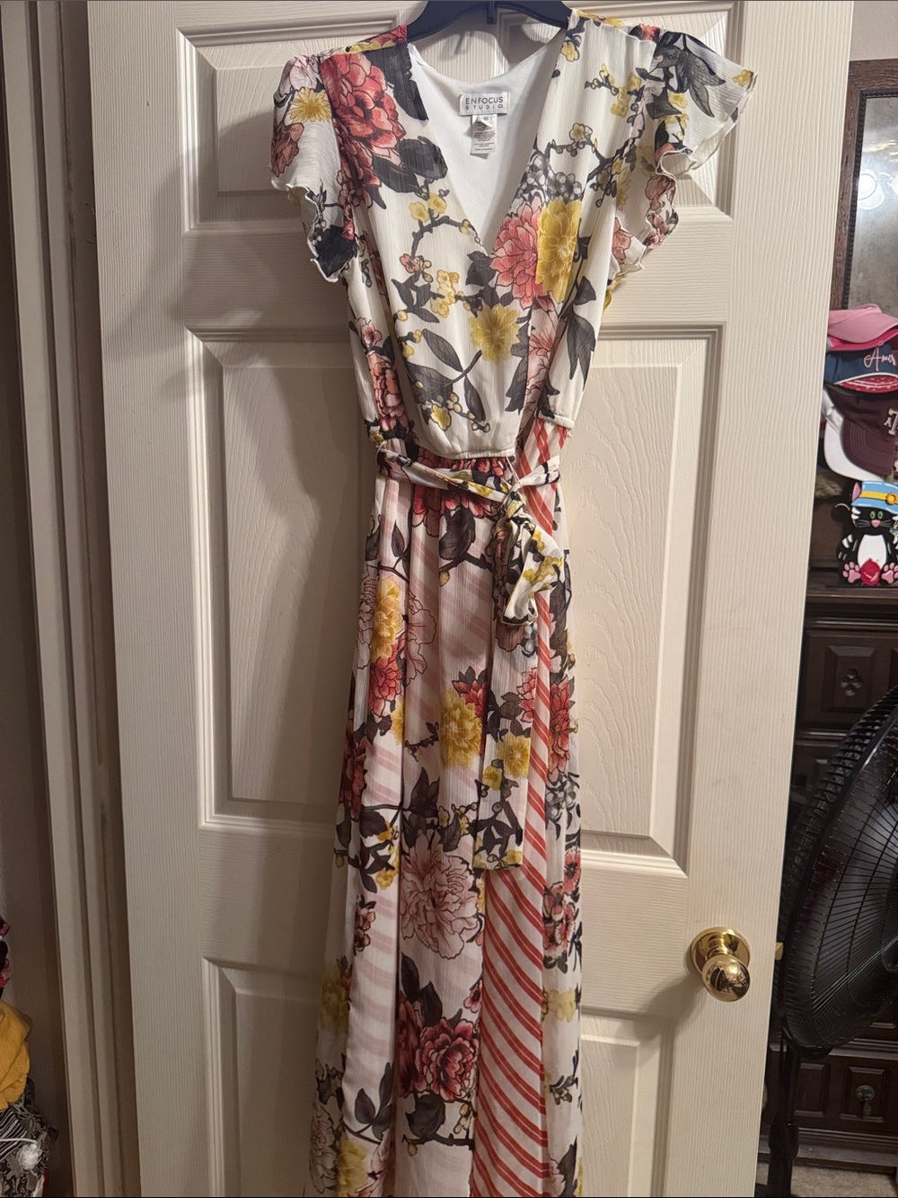 Enfocus Studio White Maxi Dress with Yellow & Coral Floral Print